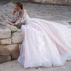 Sexy Deep V-neck Vestidos De Novia Appliques Vestido De Noiva Long Sleeves Wedding Dresses Lace Robe De Mariée