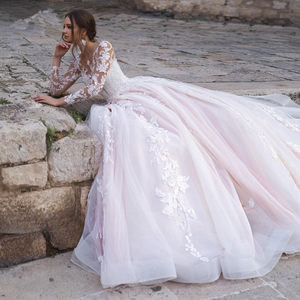 Sexy Deep V-neck Vestidos De Novia Appliques Vestido De Noiva Long Sleeves Wedding Dresses Lace Robe De Mariée