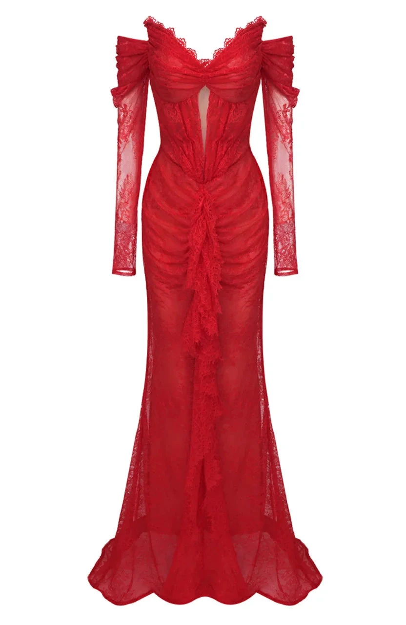Gorgeous Lace Pleated Red Evening Dress Elegant Prom Dress Y7694 by simplepromdress