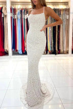 Spaghetti Straps Sequins Mermaid Prom Dress with Open Back by BIZTUNNEL