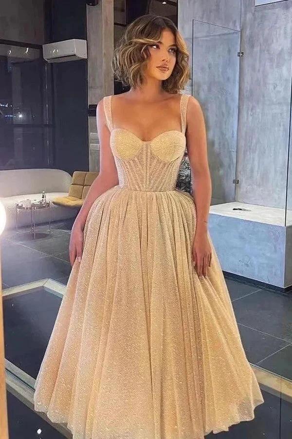 Elegant Spaghetti-Strap Sweetheart Sequins Prom Dress With Tulle by BIZTUNNEL