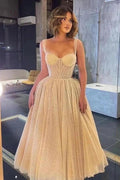 Elegant Spaghetti-Strap Sweetheart Sequins Prom Dress With Tulle by BIZTUNNEL