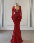 Mermaid Deep V Neck Lace Beaded Evening Dress Reception Dress Y735 by simplepromdress