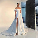 Simple A Line Satin Bride Wedding Dresses Strapless High Split Bridal Dress Women Formal Special Party Bridal Gowns by payinti