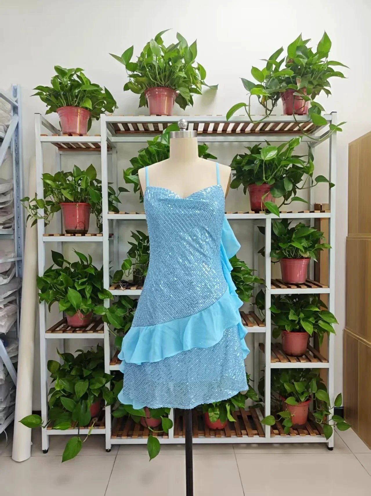 Beautiful Blue Straps Sequins Chiffon Ruffles Cocktail Dress Homecoming Dress Y8253 by simplepromdress