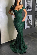 Portrait Sweetheart Sequined Long Mermaid Prom Dress with Ruffles by BIZTUNNEL