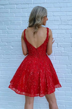 Cute Red A Line Tulle Zipper Back Short Homecoming Dresses by Ombreprom