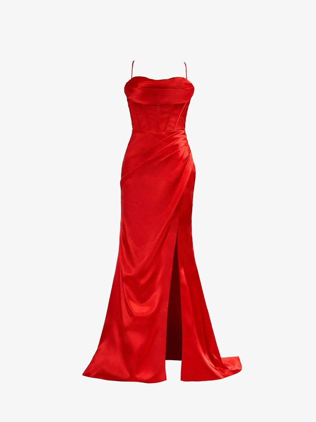 Aaliyah| Red Spaghetti Straps Satin Mermaid Prom Dress with Slit by KissProm