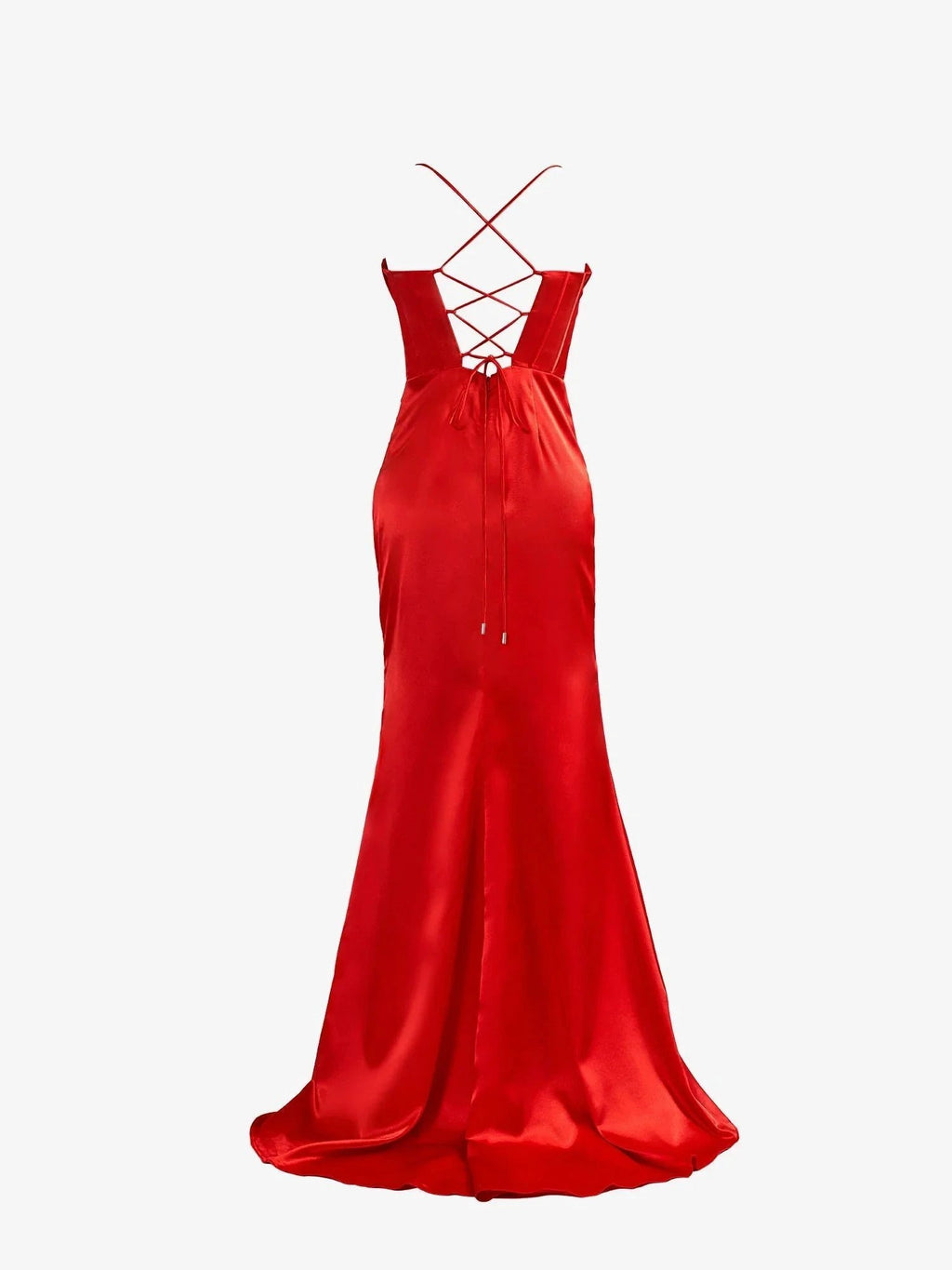 Aaliyah| Red Spaghetti Straps Satin Mermaid Prom Dress with Slit by KissProm