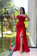 Split Front One Shoulder Mermaid Gown with Sequins and Lace Appliques by BIZTUNNEL