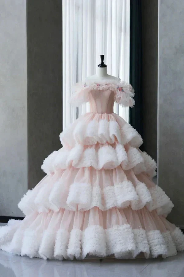 Fairy Tulle Pleated Layered Ball Gown Sweet Quinceanera Dress Y7702 by simplepromdress