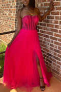 Abysmal | A-Line Strapless Beads Empire-Waist Sleeveless Prom Dress With Slit by KissProm