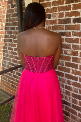 Abgründig | A-Linie, trägerlos, Perlen, Empire-Taille, ärmelloses Ballkleid mit Schlitz