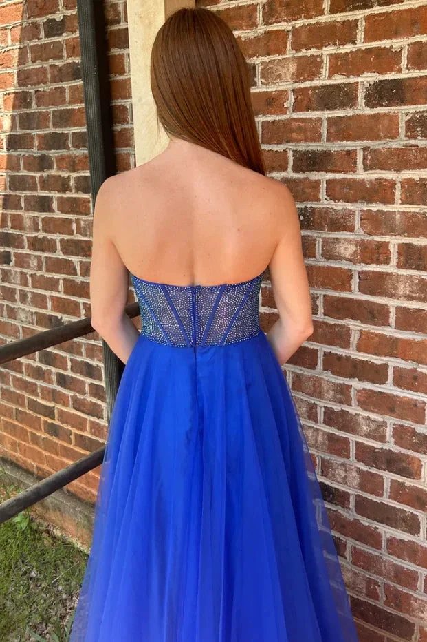 Abysmal | A-Line Strapless Beads Empire-Waist Sleeveless Prom Dress With Slit by KissProm