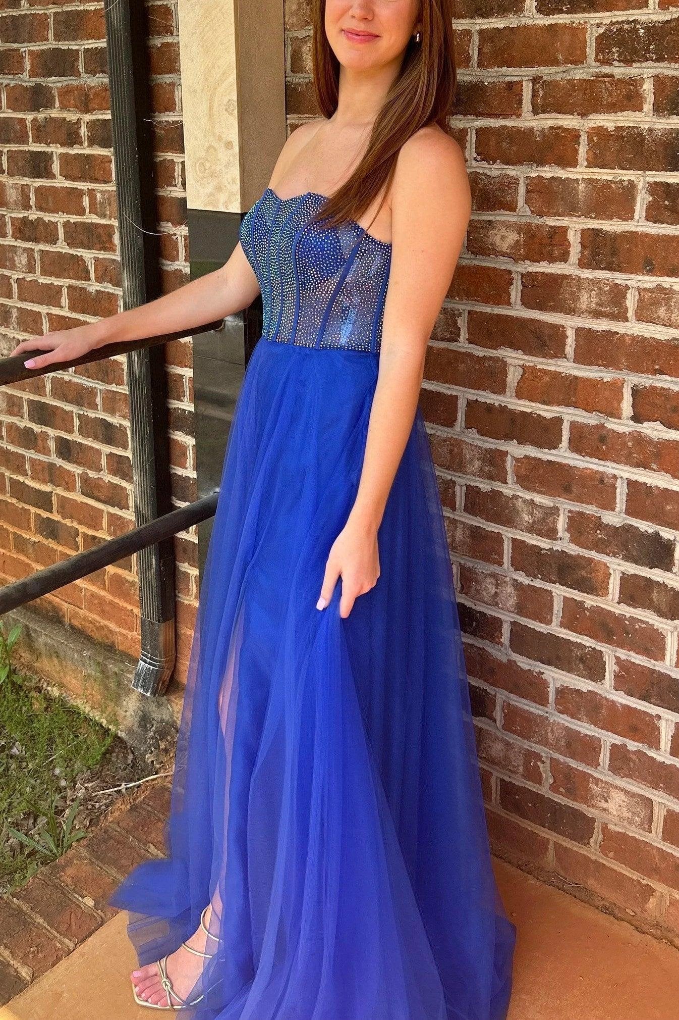 Abysmal | A-Line Strapless Beads Empire-Waist Sleeveless Prom Dress With Slit by KissProm
