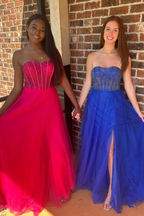 Abysmal | A-Line Strapless Beads Empire-Waist Sleeveless Prom Dress With Slit by KissProm