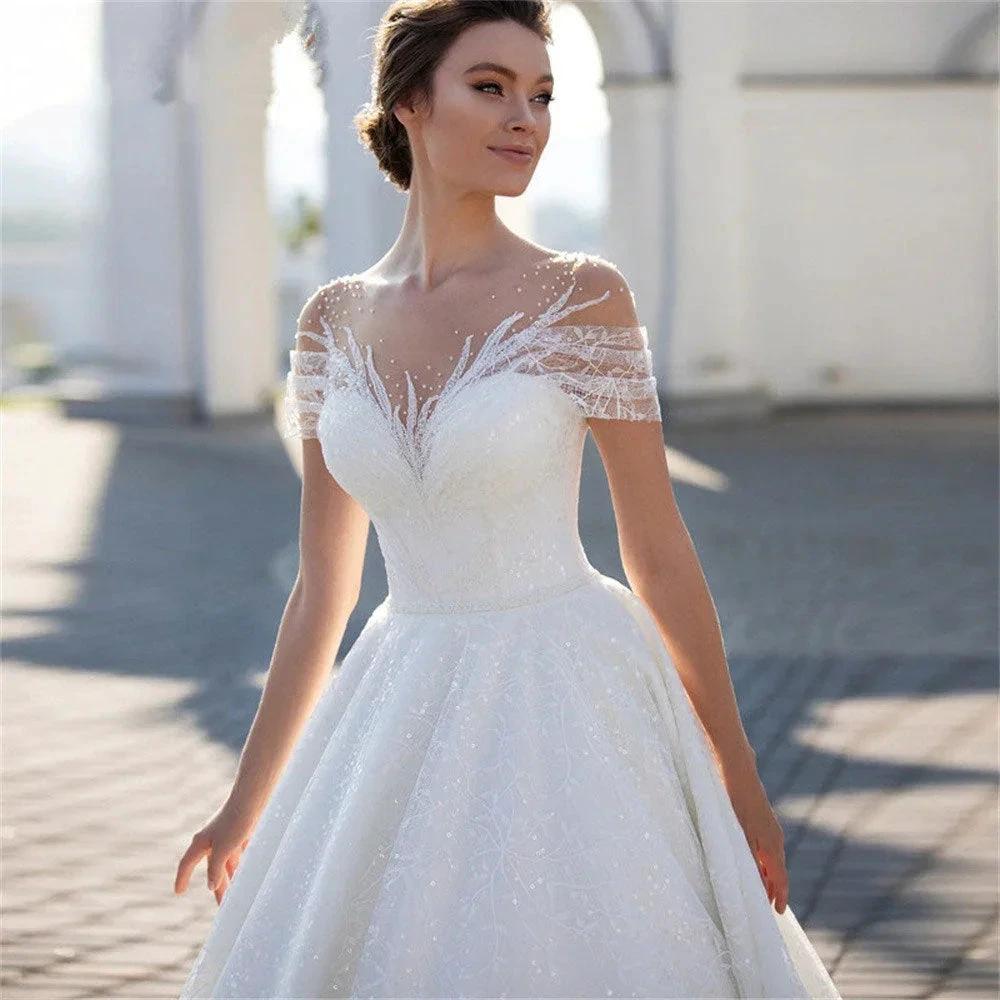 Charming Cap Sleeves Bridal Gowns 2024 Classic Lace A-Line Wedding Dress Backless O-Neck Vestidos De Novia Custome Made by payinti