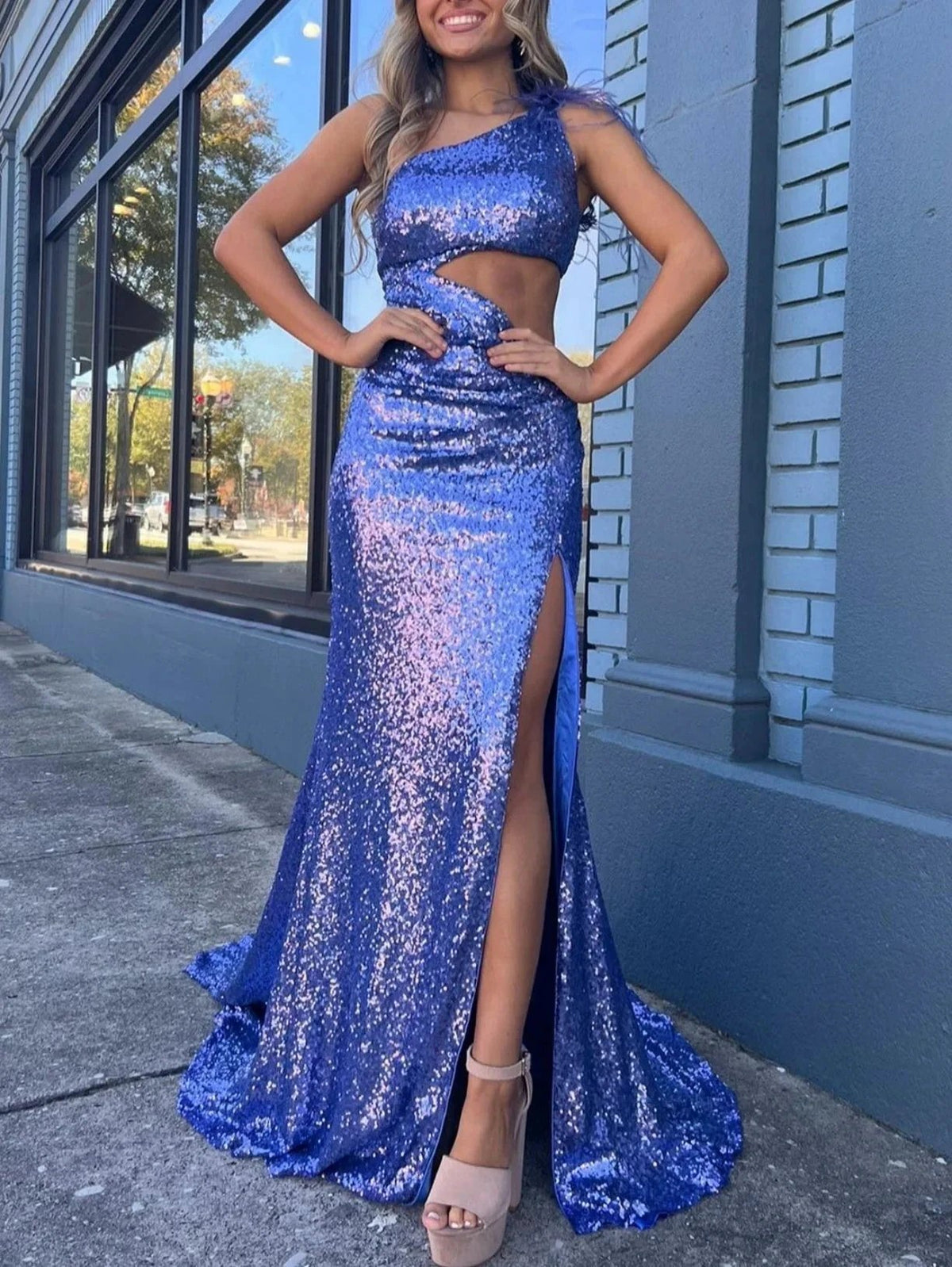 One Shoulder Sparkly Unique Black Mermaid Prom Dress by KissProm