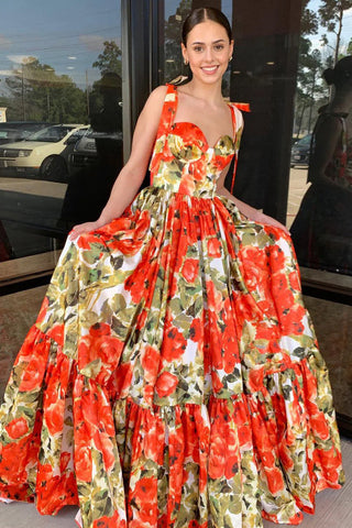 Adara | A-Linie Satin Sweetheart Ballkleider mit Blumenmuster und langem Rücken