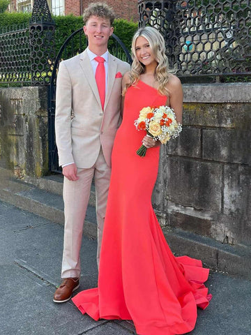Adley | One-Shoulder-Meerjungfrau-ärmelloses Satin-Ballkleid mit Schleppe