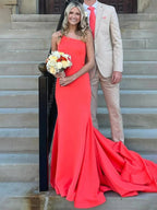 Adley | One Shoulder Mermaid Sleeveless Satin Prom Dress with Train by KissProm