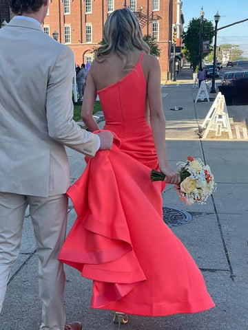 Adley | One-Shoulder-Meerjungfrau-ärmelloses Satin-Ballkleid mit Schleppe