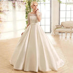 Elegant Lace Wedding Dresses For Women Half Sleevess Bride With Belt Bow Vestidos De Novia Boda Suknia Ślubna Robe Mariée by payinti