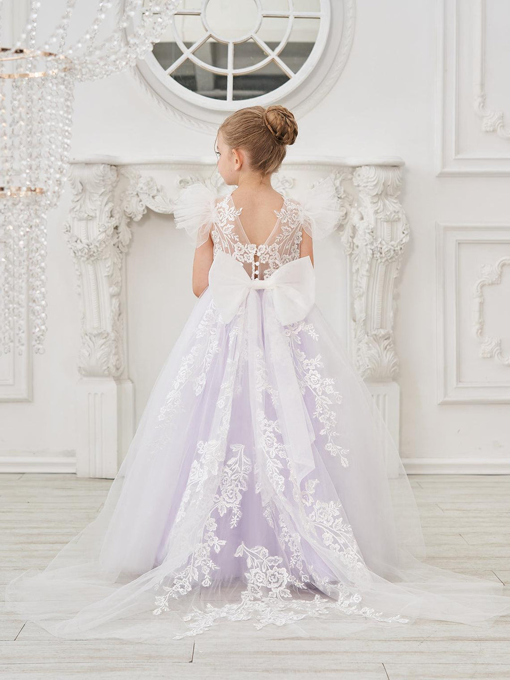 Detachable  Lace Tulle Sweep Train Flower Girl Dress - photo 3