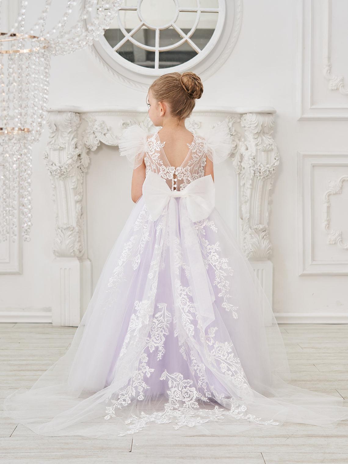 Detachable  Lace Tulle Sweep Train Flower Girl Dress - photo 3
