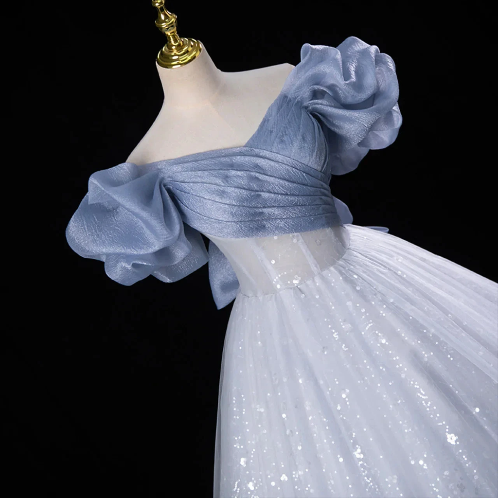 Sweet Blue Tulle Sequins Evening Dress Fairy Ball Gown Y7679 by simplepromdress