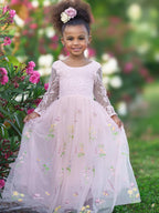 Floral Lace Embroidered Tulle A-Line Floor Length Garden Flower Girl Dress - photo 6