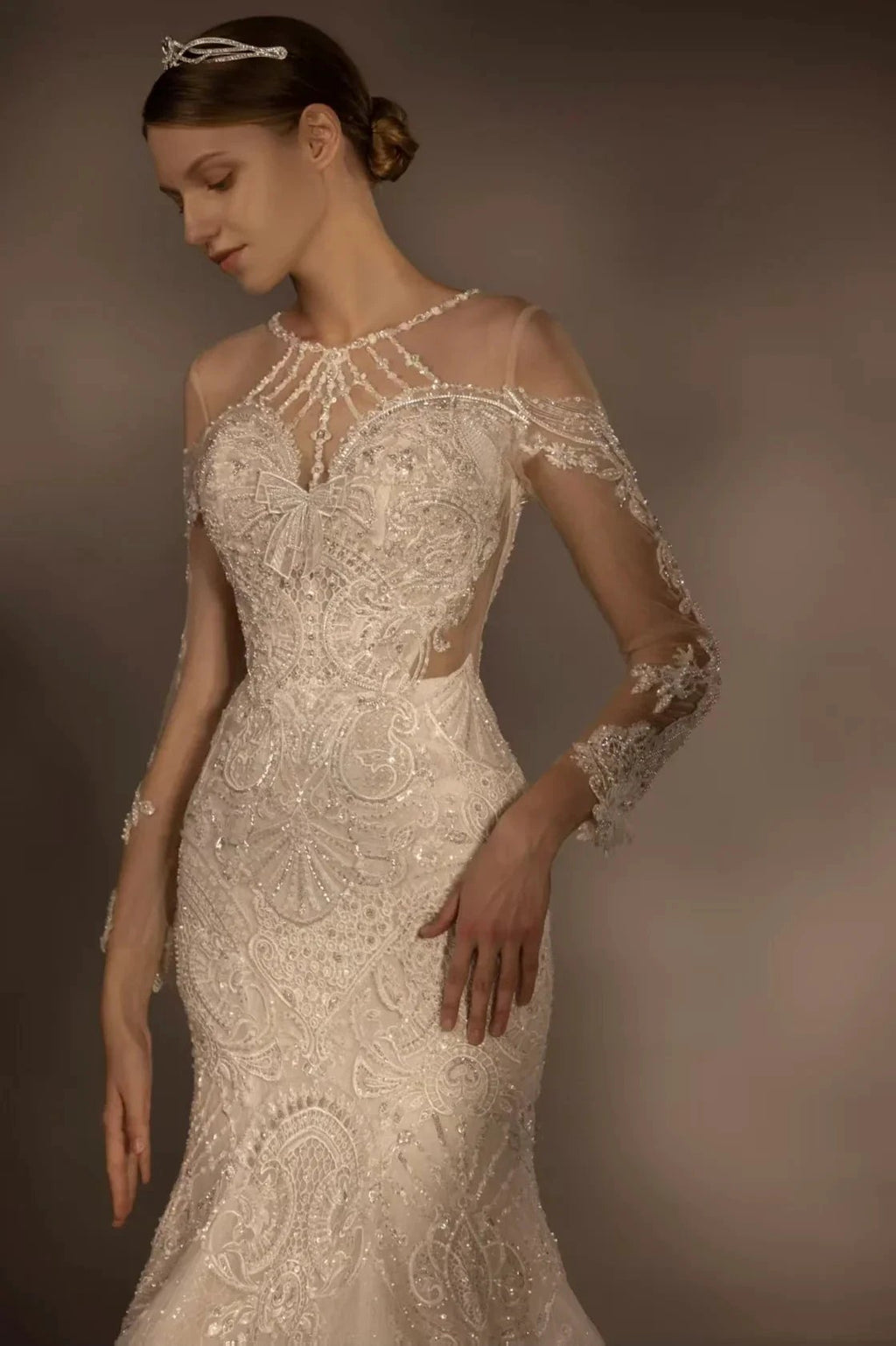 Exquisite Mermaid Halter Neck Illusion Lace Wedding Dress with Beaded Embroidery & Keyhole Back H0010 by ZAPDRESS