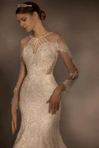 Exquisite Mermaid Halter Neck Illusion Lace Wedding Dress with Beaded Embroidery & Keyhole Back H0010 by ZAPDRESS