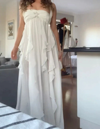 Bohemian White Chiffon Evening Dress Halter Prom Dress Party Gown Y7542 by simplepromdress