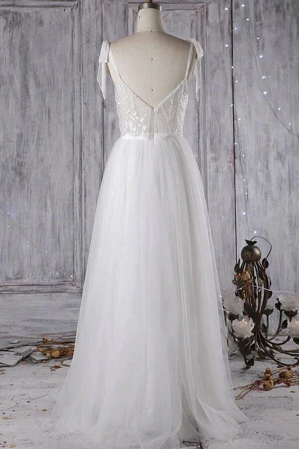 Affordable Long A-line Sweetheart Tulle Lace Backless Wedding Dress by BIZTUNNEL