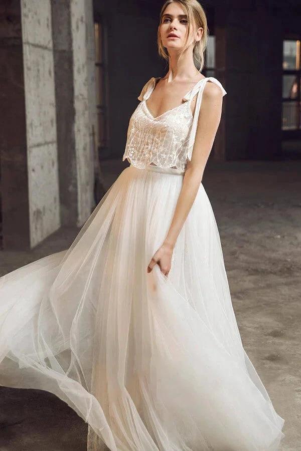 Affordable Long A-line Sweetheart Tulle Lace Backless Wedding Dress by BIZTUNNEL