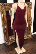 Affordable Long Mermaid Sleeveless V-neck Prom Dress with Slit by BIZTUNNEL