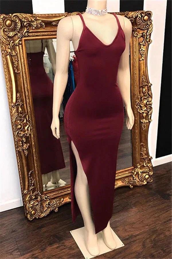 Affordable Long Mermaid Sleeveless V-neck Prom Dress with Slit by BIZTUNNEL