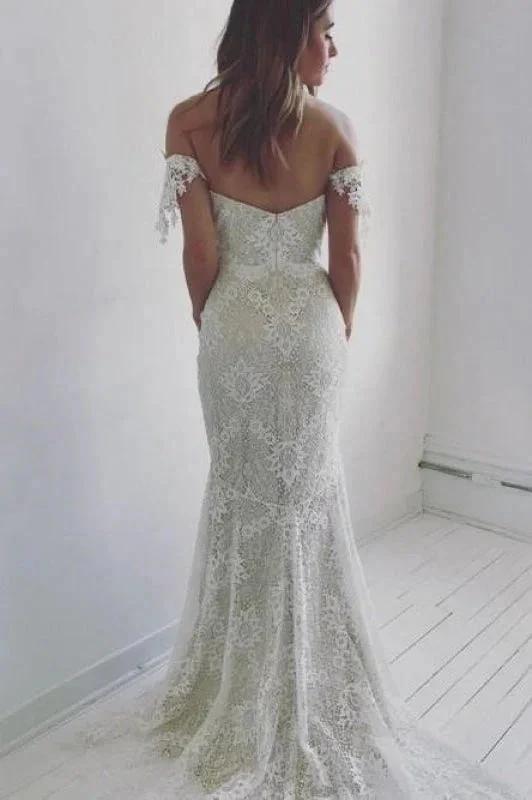 Affordable Off the Shoulder Mermaid Long Elegant Wedding Dresses by misshow.com
