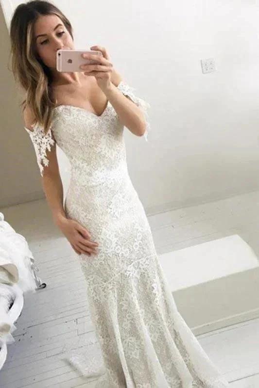 Affordable Off the Shoulder Mermaid Long Elegant Wedding Dresses by misshow.com