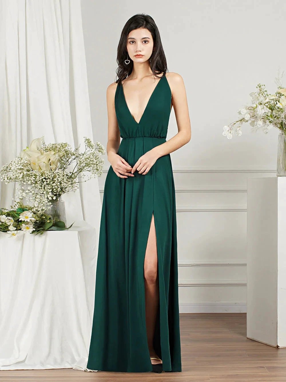 Affordable V-Neck Straps Chiffon Bridesmaid Dresses by misshow.com