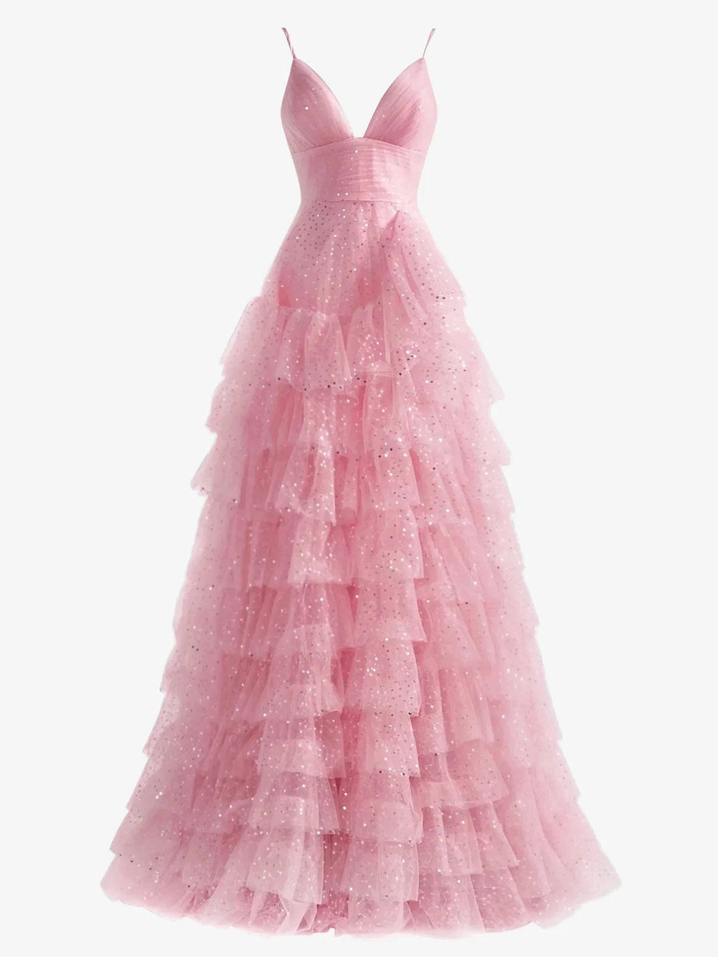 Alianna | Light Pink A-Line Tiered Spaghetti Straps Tulle Prom Dress by KissProm