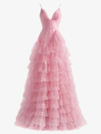 Alianna | Light Pink A-Line Tiered Spaghetti Straps Tulle Prom Dress by KissProm