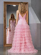 Alianna | Light Pink A-Line Tiered Spaghetti Straps Tulle Prom Dress by KissProm