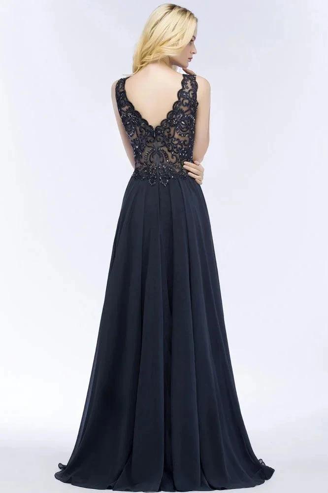 Aline Chiffon Appliques Evening Maxi Gown Crystals Sleeveless Party Dress by misshow.com