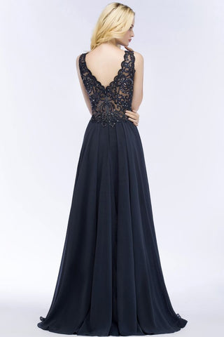 Aline Chiffon Applikationen Abend Maxikleid Kristalle Ärmelloses Partykleid