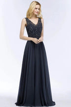 Aline Chiffon Appliques Evening Maxi Gown Crystals Sleeveless Party Dress by misshow.com