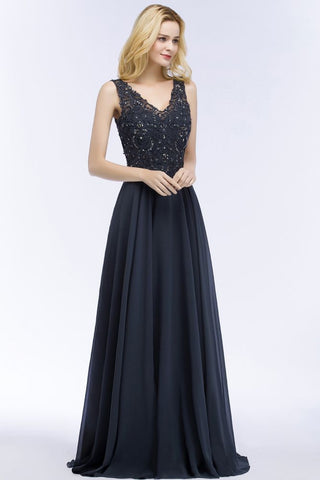 Aline Chiffon Applikationen Abend Maxikleid Kristalle Ärmelloses Partykleid