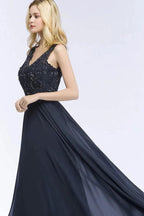 Aline Chiffon Appliques Evening Maxi Gown Crystals Sleeveless Party Dress by misshow.com