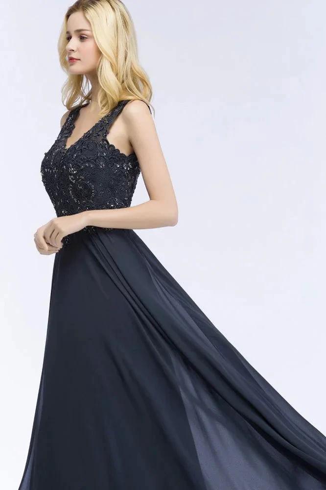 Aline Chiffon Appliques Evening Maxi Gown Crystals Sleeveless Party Dress by misshow.com